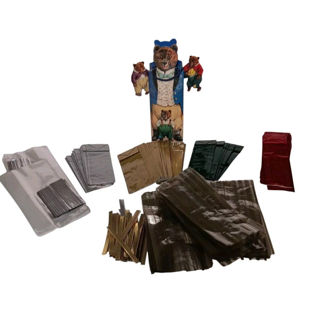 Assorted Lot of Treat Bags Clear & Christmas Colors Bear Gift Bag 253 pcs